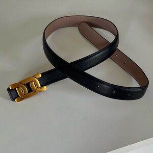Black Leather Belt with Gold Buckle